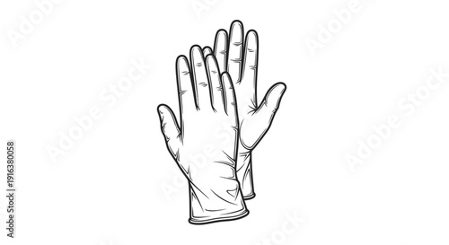 Hand drawn illustration of protective rubber gloves, medical or cleaning supplies, isolated on white background