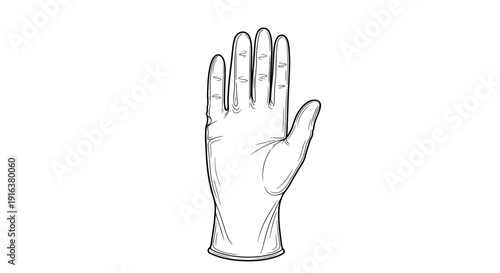 Hand Drawn Illustration of a Single Medical Glove, Black and White Line Art