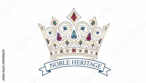 Elegant Crown with Jewels and "Noble Heritage" Text - Symbol of Royalty and Luxury