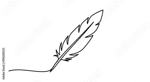Elegant Feather Quill Pen Drawing, Minimalist Line Art, Symbol of Writing and Creativity