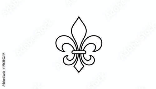 Elegant Fleur de Lis Symbol, Classic French Heraldic Emblem, Black Outline on White Background