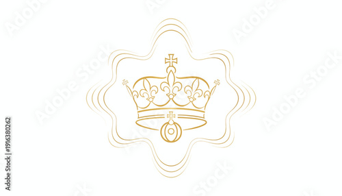 Elegant Gold Crown Emblem with Ornate Swirls on White Background - Royal Symbol