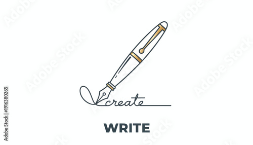 Elegant Fountain Pen Writing "Create" Word, Symbolizing Creativity and Writing Process