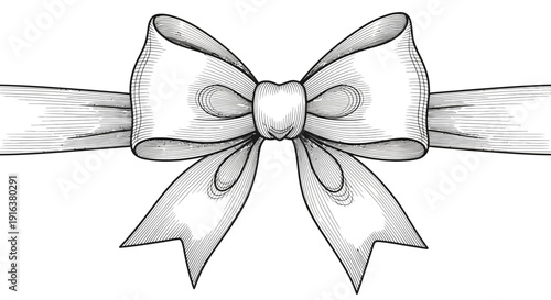 Elegant Hand-Drawn Bow Tie Ribbon Illustration - Vintage Style Gift Decoration