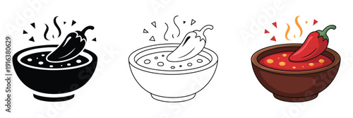 Cinco de Mayo bowl of salsa with floating chili and confetti, festive Mexican food illustration