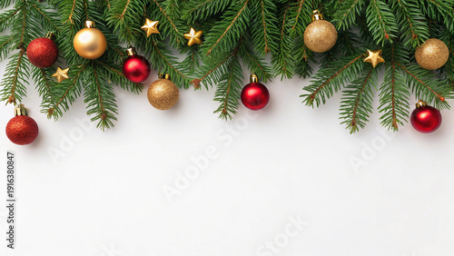Decorations and ornaments on pine branches show holiday spirit and prepare for Christmas celebration in winter season