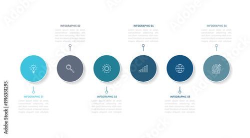 Infographic element with icons and 6 options or steps. Can be used for process, presentation, diagram, workflow layout, info graph, web design. Vector illustration.