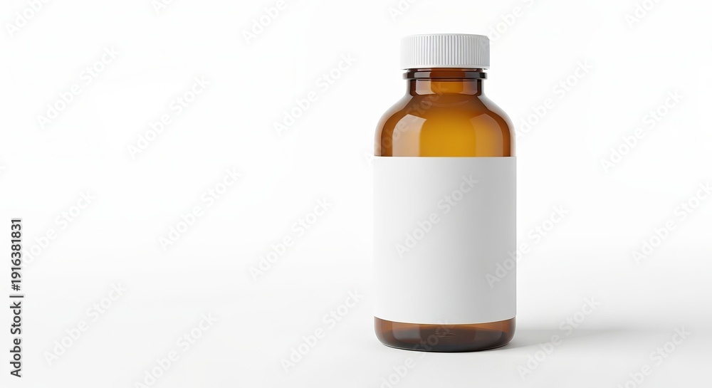 Obraz premium Realistic Amber Bottle Mockup for Healthcare Remedies with Blank Label and Studio Presentation Setup