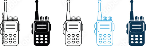 Walkie Talkie Radio Communication Device Icon Set with Handheld Two Way Radios