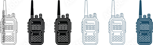 Walkie Talkie Radio Communication Device Icon Set with Handheld Two Way Radios