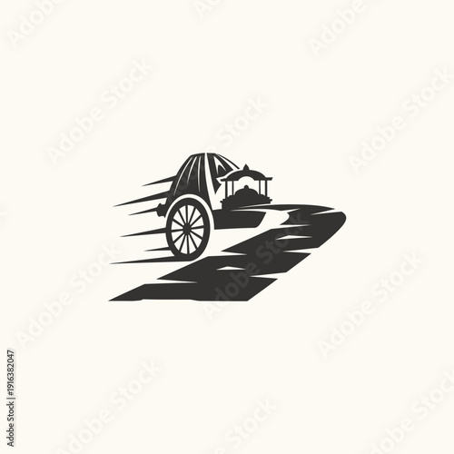 Dynamic Chariot with Temple Shrine Speeding on Road - Traditional Religious Transport