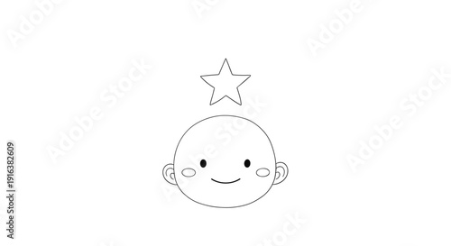 Cute baby face with star above head in line art