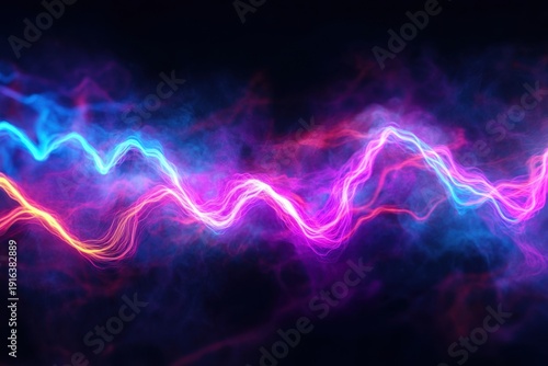 Vibrant abstract light waves create colorful patterns in dark background