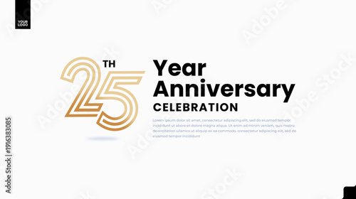 25th anniversary gold corporate banner with luxury minimal number design on light background
