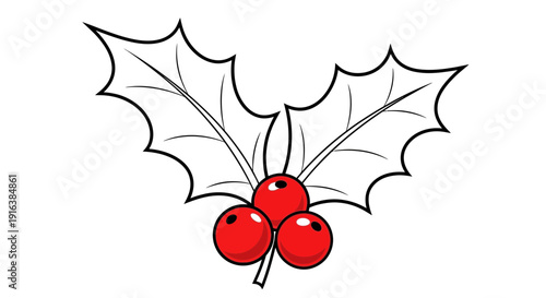 Christmas Holly Leaves and Red Berries - Festive Winter Holiday Icon