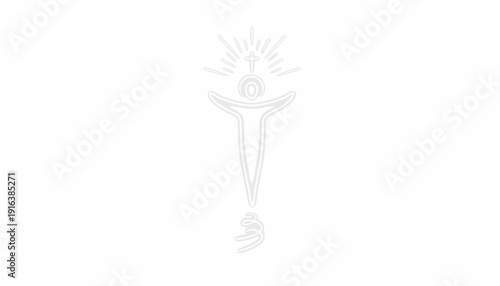 Abstract Human Figure with Light Bulb and Cross Symbol, Spiritual Enlightenment Concept