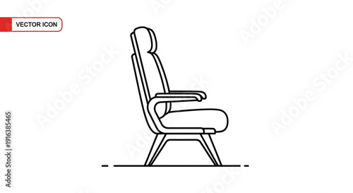 Airplane Seat Icon Vector Illustration, Side View, Minimalist Design