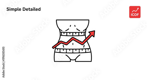 Weight Loss Progress Chart Icon: Measuring Tape Around Waist with Upward Arrow