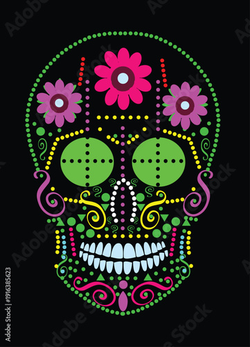 Skull with flowers, sugar skull, Day of the Dead