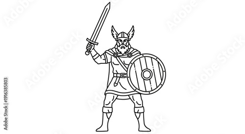Viking Warrior with Sword and Shield, Norse Mythology, Ancient Warrior Illustration