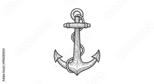 Vintage Anchor with Rope Illustration, Nautical Symbol, Maritime, Marine, Sea, Ocean, Travel, Adventure