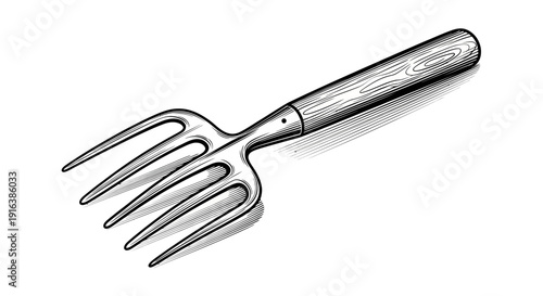Vintage Garden Fork Illustration - Hand-Drawn Tool for Gardening and Agriculture