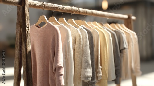 Rack of Stylish Knitwear: A High-Quality Fashion Image showcasing Soft Pink and Cream Toned Sweaters