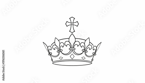 Royal Crown with Cross Emblem, Heraldic Symbol of Monarchy and Nobility, Elegant Line Art