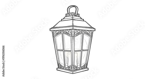 Vintage Lantern Sketch - Old Fashioned Outdoor Light Fixture Drawing