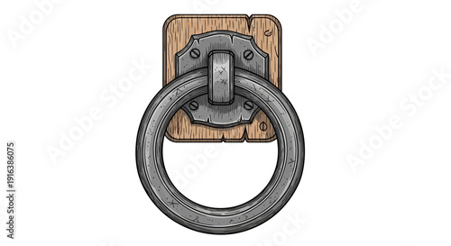 Rustic Wooden Door Knocker Ring with Metal Hardware