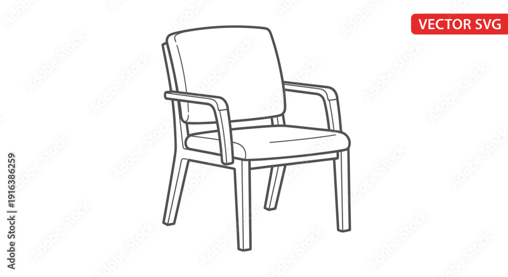 Fototapeta premium Simple Armchair Icon, Outline Drawing of a Modern Office Chair, Vector Illustration