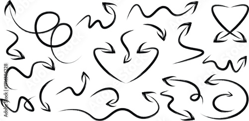 Hand drawn squiggles and hearts on white background