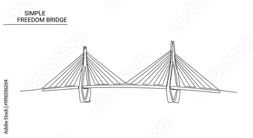 Simple Cable-Stayed Bridge Drawing, Architectural Sketch, Engineering Design, Transportation Structure