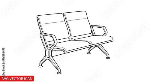 Modern Waiting Room Bench Icon: Two Seat Public Seating Line Art
