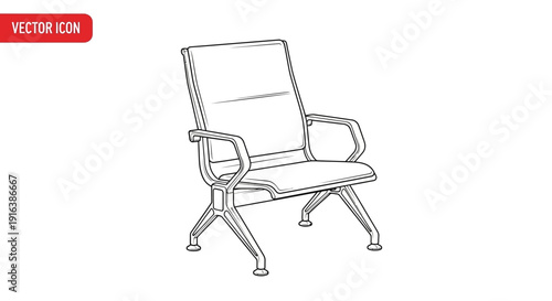 Modern Waiting Room Chair, Minimalist Design, Vector Icon