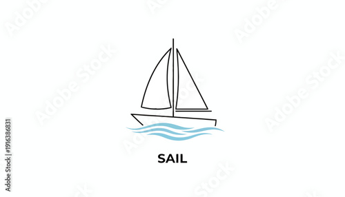 Minimalist Sailboat Icon on Water, Simple Line Art Boat Illustration