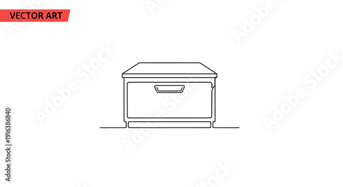Minimalist single drawer nightstand, clean line art, isolated on white background