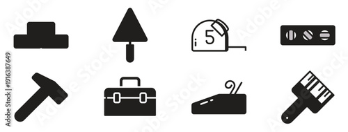 Construction and architecture line icon set with clean for building, engineering. Painting and home renovation icon set tools, equipment, workers. Vector illustration.