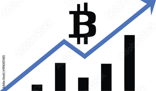 A 3d illustration of a financial business growth chart featuring a arrow moving up a bar graph to represent market success, profit increase, and data progress on a transparent background.