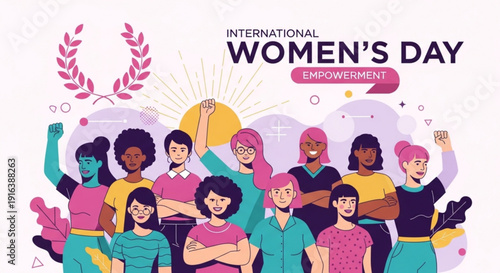 Diverse group of women celebrating international women's day with empowerment theme vector illustration