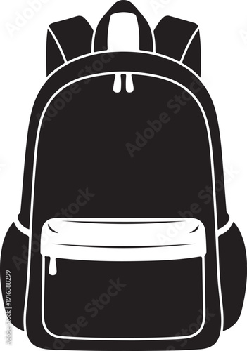 A black and white image of a backpack Vector, illustration