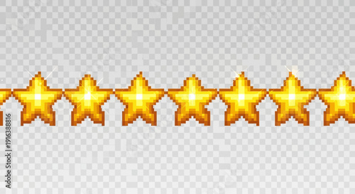golden stars pixelated on transparent background, rating concept