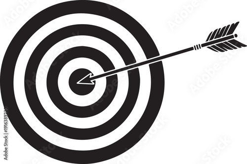 A black and white image of an arrow hitting a target Vector, illustration