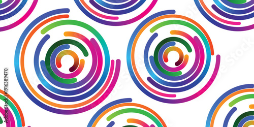 Vibrant concentric circles in rainbow colors on white background