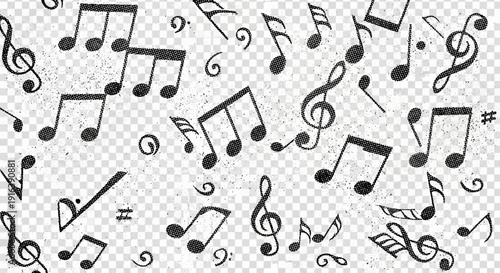 Musical notes pattern on transparent background