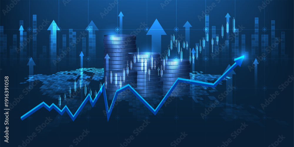 Naklejka premium Abstract world economic artwork background with the money growth for business financial and investment.Vector illustrations.