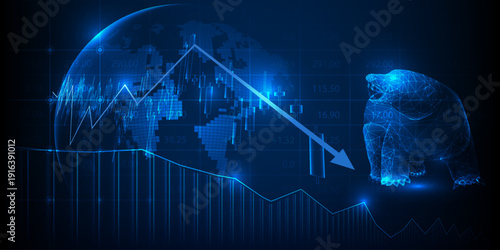Schilderij op canvas Vector illustrations of global economics with bear graph downward trend artwork and background financial and investment