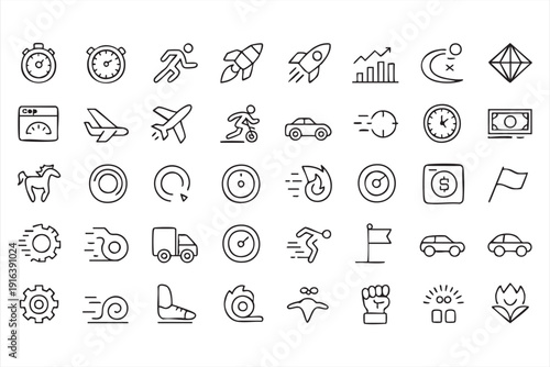 Modern Speed and Efficiency Minimalist Icon Set