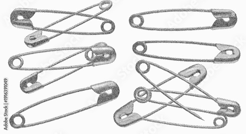 safety pins, metal fasteners, sewing supplies, craft tools, white background