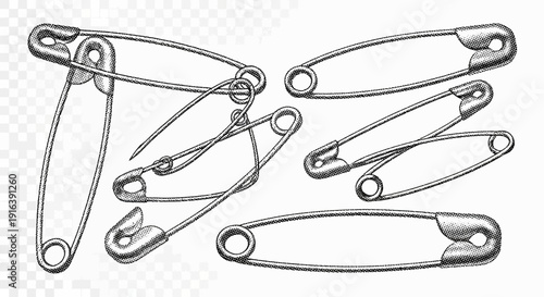 safety pins illustration, various designs on white